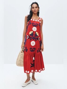 Sea New York Red Floral Embroidered Maxi Dress